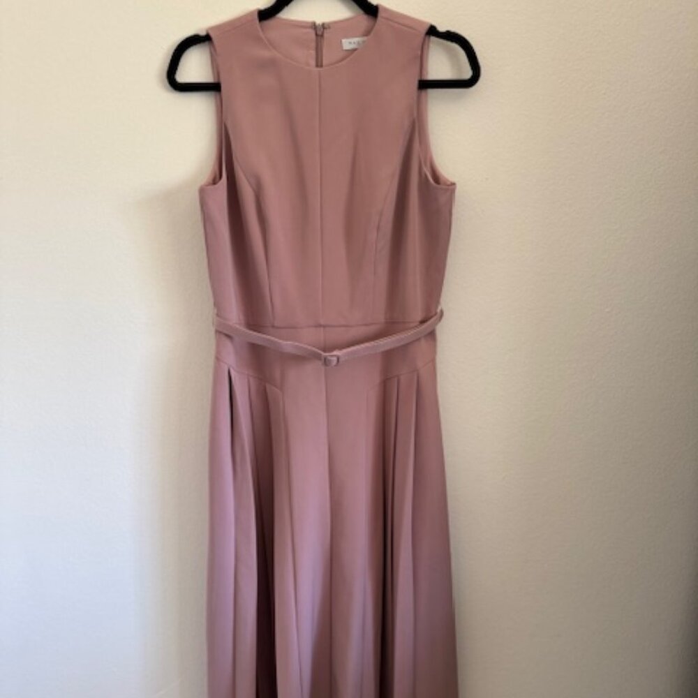 Kay Unger wood Rose Leora Pleated coacktail Midi Dress with Belt